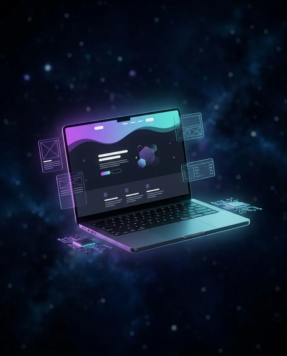 Laptop mit modernem Website-Mockup und Wireframe-Elementen