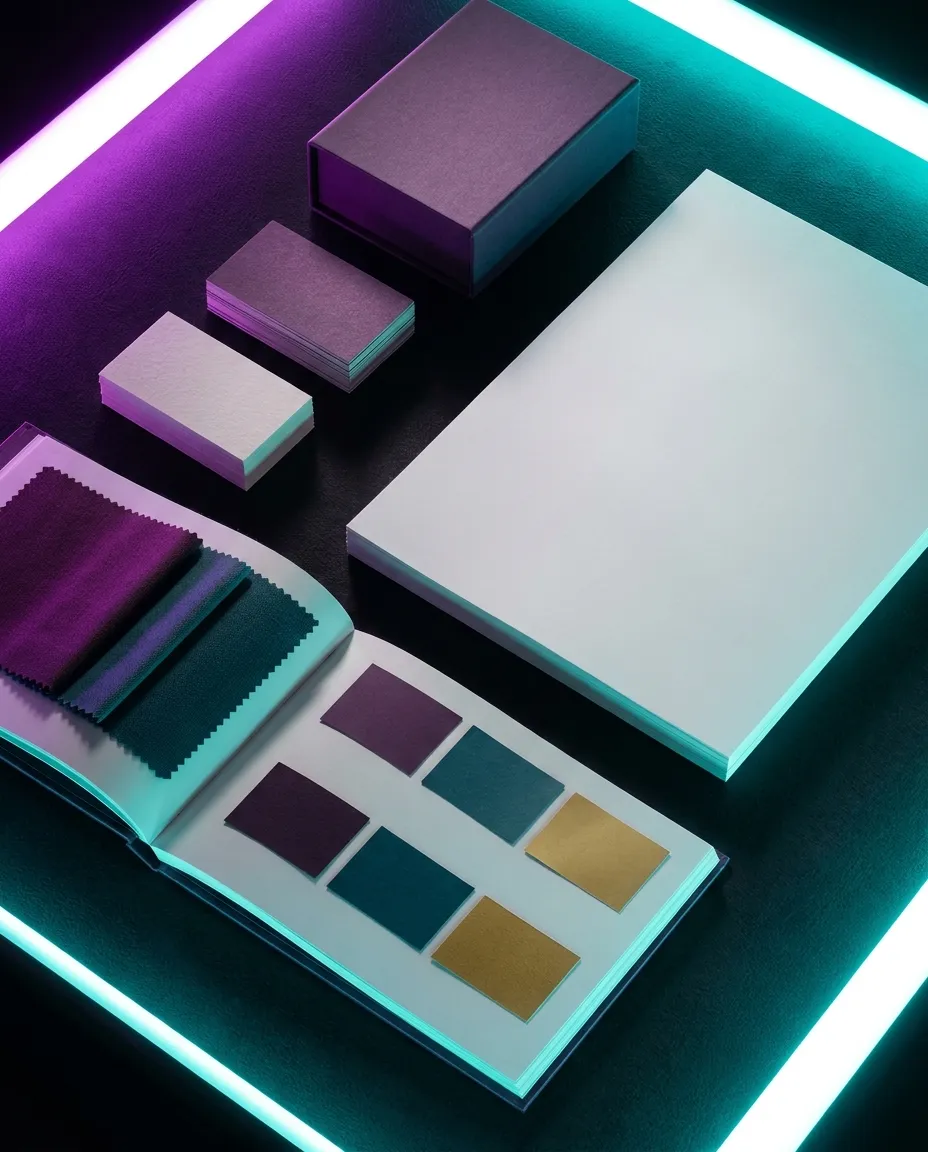 Branding-Mockups mit Farben, Typografie und Printmedien