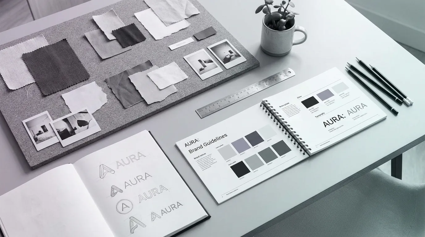Strategiearbeit und Corporate-Design-Entwicklung am Schreibtisch